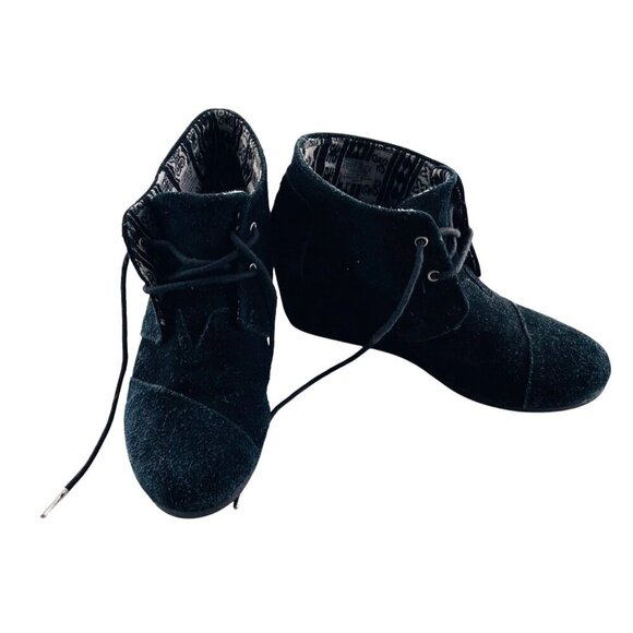 Toms Shoes - TOMS Womens Black Suede‎ Lace-Up Ankle Booties Wedge Size 9